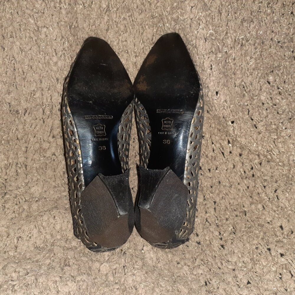 EL VAQUERO-Cowboy-Laser Cut-Out-Pewter Metallic Leather-VINTAGE-Sz 38-Excellent - Picture 8 of 8